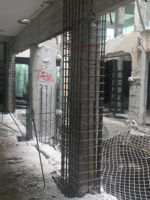 مقاوم سازی ستون با ژاکت بتنی، افزایش عمق فونداسیون و افزودن دیوار برشی